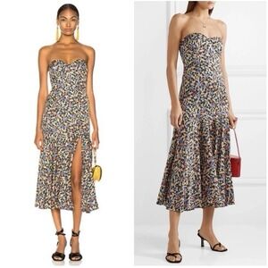 Veronica Beard 4 Annika Silk Dress Midi Strapless Floral Multicolor Fit N Flare